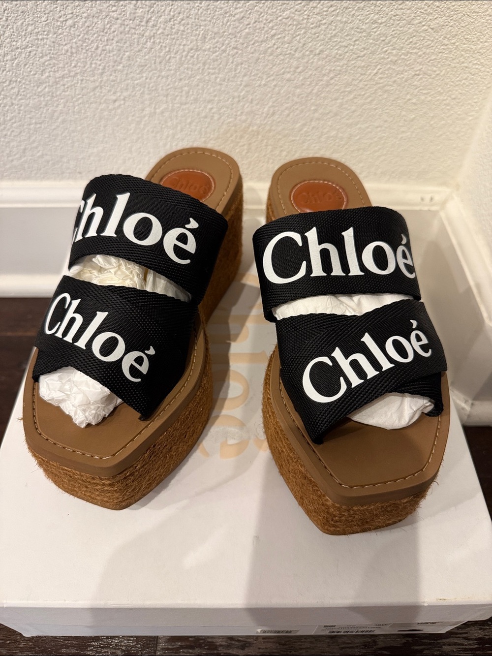 Chloé Black Logo Double-Band Platform Slides